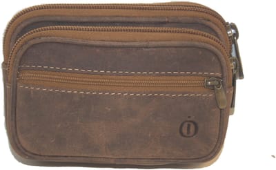 Oi Hunter bruin leren riemtasje horizontaal medium / tasje voor op buik of heup / veilig reistasje liggend model voor aan de riem / bruin leer / 398H