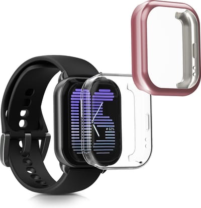 kwmobile 2x smartwatch hoes geschikt voor Amazfit Active (A2211) hoesje - Siliconen sporthorloge cover - Activity tracker case in transparant / poederroze