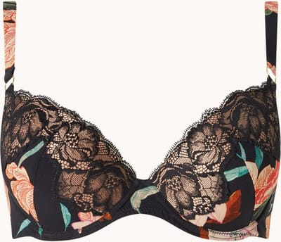 Aubade Sweet Folk plunge beugel bh met bloemenprint en kant - Maat 75B
