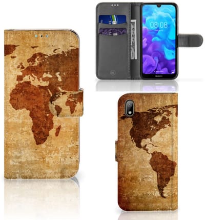 Huawei Y5 (2019) Flip Cover Wereldkaart