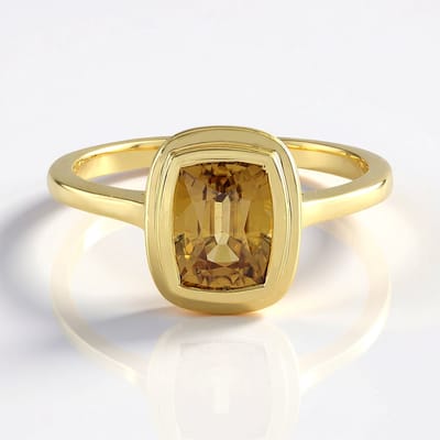 Cavill - Zilveren Ring met Gouden Plating - 3,06 Karaat Gele Zirkoon uit Tanzania - Antiek Briljant Slijpsel - Bezel Zetting - Elegante Damesring