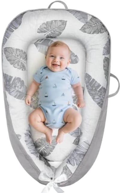 Babynestje voor pasgeborenen - Dubbelzijdig reisbedje van 100% katoen - 90x50 cm - Grijs