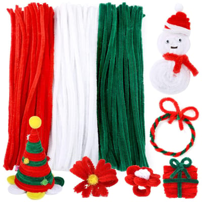 QTTVBTNA - 300 stuks - Twist Stokjes - Knutselmateriaal - Chenille Stokken - Kerstdecoratie - DIY Creatief Knutselen - Rood/Groen/Wit - 30 cm