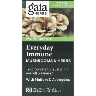 Gaia Herbs, Everyday Immune, Champignon & Herbe, 60 Capsules Végétales