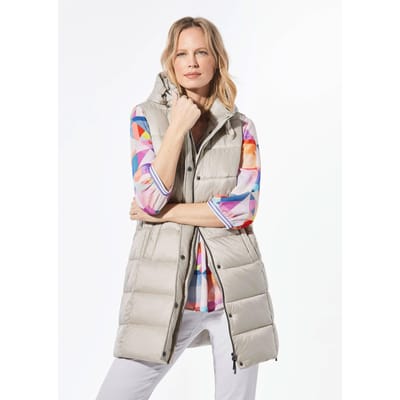 Lang doorgestikt vest met capuchon - beige - Gr. 38 van Goldner Fashion