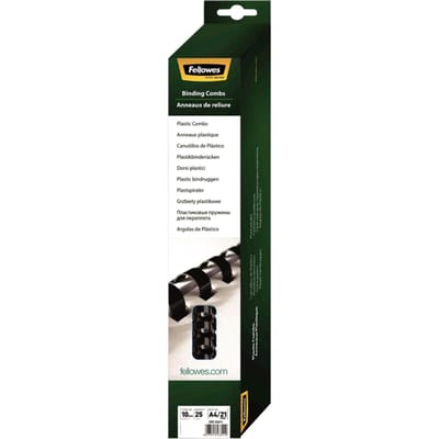 Fellowes plastic inbindruggen, formaat 10 mm, 25 stuks, voor inbindmachines plastic inbindrug zwart, 25 stuks