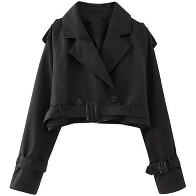 Damesmode met Riem Korte Trenchjas Vintage Revers Lange Mouw Vrouwelijke Chic Damesjas M