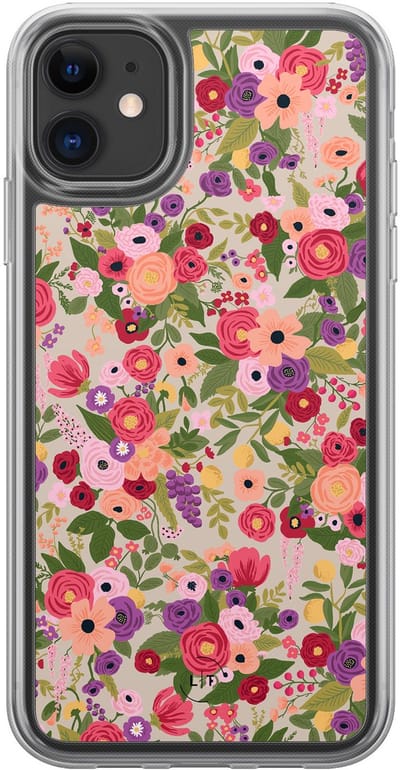 Hoesje geschikt voor iPhone 11 - Floral garden - 2in1 backcover - Bloemen - Multi - Leuke Telefoonhoesjes