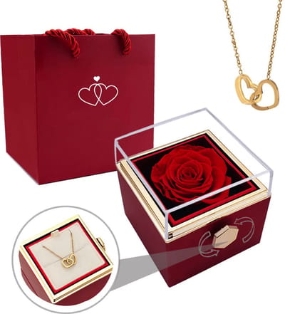 Femur Eeuwige Roos - Valentijn Roos - Valentijn Cadeau - Hartjes Ketting - Sieradendoos Met Gouden Ketting - Liefdesketting - Moederdag - Valentijnsdag