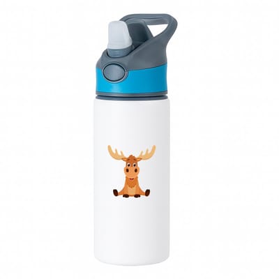 Hacebo® - Rendier waterfles met rietje blauw - Paarden - Dieren liefhebbers - Eland - kerst - kerstcadeau - water fles - 650ML