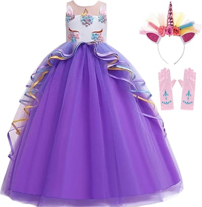 Het Betere Merk prinsessenjurk meisje - Unicorn - diadeem - maat 98/104 (100) - paars - prinsessen speelgoed