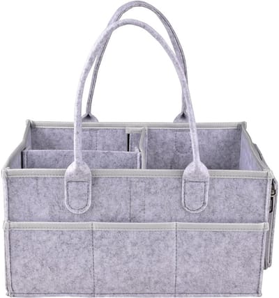 Vilten Organizer Tas voor Babyspullen - Kwekerij Opslag en Luier Organizer met Ritsvak, Grijs