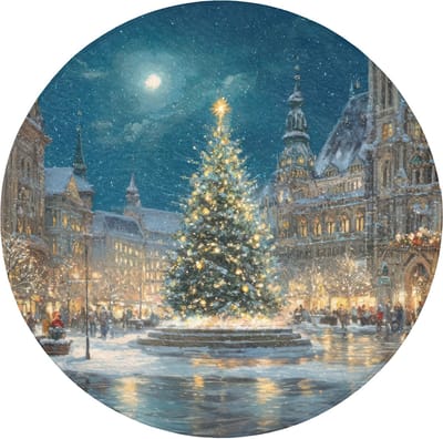 Badmat rond 70x70 cm - Antislip - Kerstnacht - Stadsplein - Meerkleurig - Badmatten voor badkamer - Badkamermat - Douchemat - Ronde badkamer mat