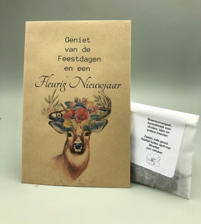 10 zakjes Fijne Feestdagen en een fleurig Nieuwjaar, bloemenmengsel, bijen en vlinders, kleine kerstkadootjes, eco, duurzaam,