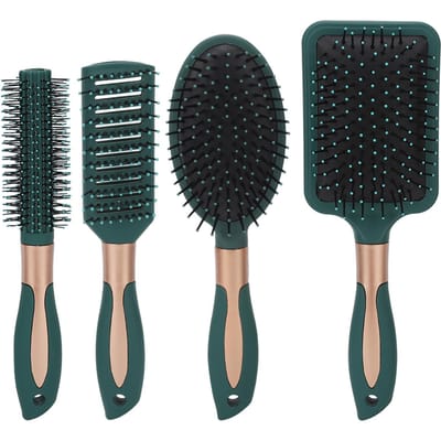 Ensemble 4 pièces Peigne Brosse à Cheveux Tous Types Adapté Massage Air Polissage Givré Kit Brosse à Cheveux pour Femmes black