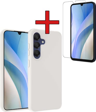 Hoesje - Met Screenprotector - Geschikt voor Samsung Galaxy A15 - Sterk & Shockproof - Telefoon Hoes - Back Cover - Siliconen Case - Telefoonhoes - Wit