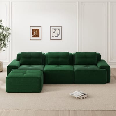 MODFU Modulaire Hoekbank - Diepe Zitting - Montagevrij - Minimalistisch - Woonkamer - Ribstof - Groen