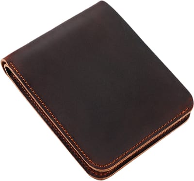 Portemonnee voor heren met dubbele vouw - Vintage en duurzaam - Portemonnee van echt leer - Creditcardhouder - Handgemaakt - Donkerbruin - 1 stuk