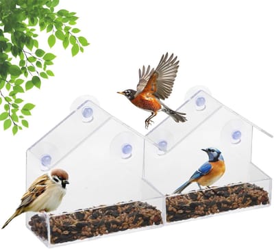Set van 2 Transparante Vogelvoerhuisjes met Zuinige Hechters voor Balkon