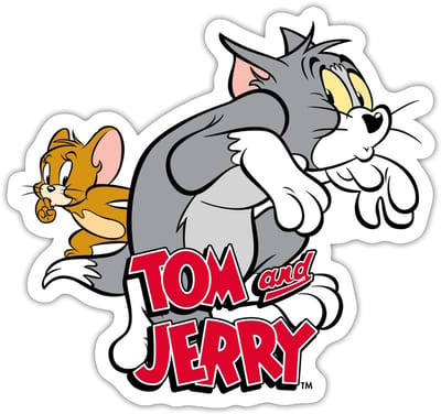 Tom En Jerry Op Fluwelen Poten Sticker maat S (10 x 10 cm)