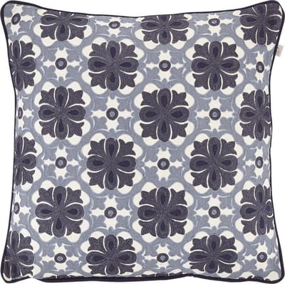 Dutch Decor DALOU - Sierkussen geborduurd 45x45 cm - donkerblauw - wit - grijs - barok dessin - 100% katoen - Inclusief binnenkussen