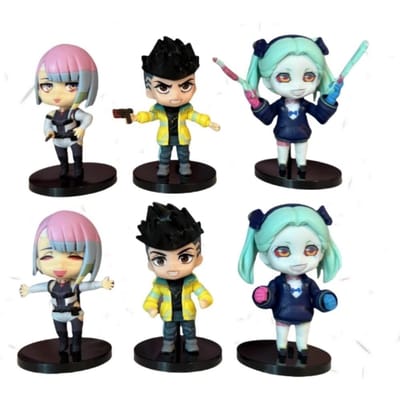 6 stuks/set Schattige Cyberpunk Lucy Rebecca David Martinez Actiefiguur Speelgoed 10cm no box black