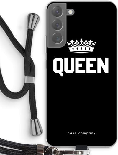 Case Company® - Hoesje met koord geschikt voor Samsung Galaxy S22 Plus hoesje met Koord - Queen zwart - Telefoonhoesje met Zwart Koord - Bescherming aan alle Kanten en Over de Schermrand