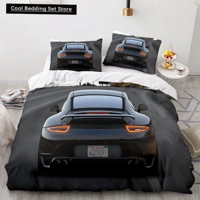 Sportwagen King Queen Dekbedovertrek Cool Kleurrijk Supercar Patroon Beddengoed Set voor Mannen Volwassene Raceauto 23 stuks Polyester Dekbedovertrek EU Single 135x200cm