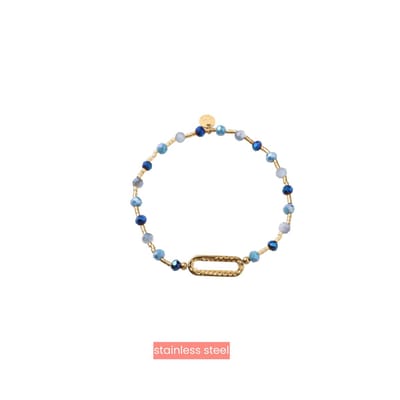 Day&Eve by Go Dutch Label Armband (Sieraad) Elastisch Ovaal Gehamerd Kralen Blauw