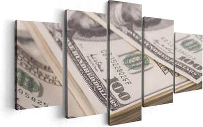 Artaza Canvas Schilderij Vijfluik Dollar Geld Briefjes - 100x50 - Foto Op Canvas - Canvas Print