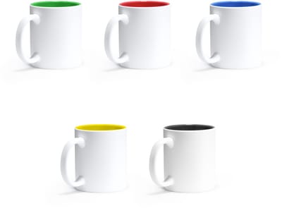 10 stuks multi color mok geschikt voor lasertechniek 350ml buitenzijde wit, Gekleurde binnenzijde / Merk Stamina model Roibo
