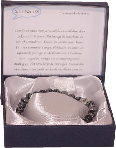 Halfedelstenen Armband in Geschenkdoos Sneeuwvlok Obsidiaan