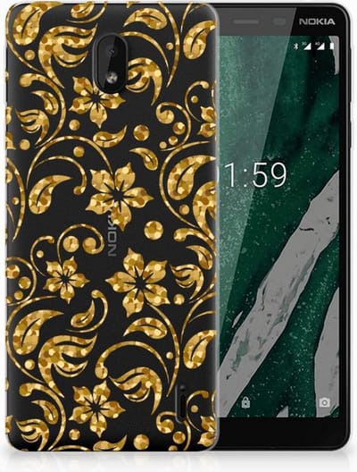 Nokia 1 Plus TPU Case Gouden Bloemen
