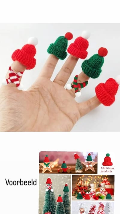 Akyol - vingerpoppetje kerst - vingerpoppetje - kerstversiering - muts - gebreide kerstversiering groen en rood 20 stuks