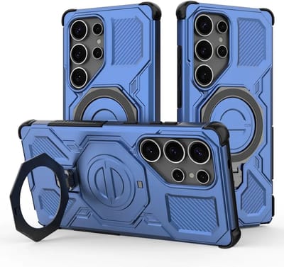 Hoesje geschikt voor Samsung Galaxy S25 Ultra | Compatibel met MagSafe / Qi2 | 360° Draaibare Magnetische Standaard | Back Cover Kickstand Ring | Blauw
