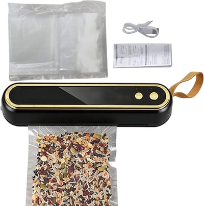 Vacuümmachines-vacumeermachine - Draagbare draadloze sealer - Automatische sealer voor 10 zakken - Compact en lichtgewicht ontwerp - Houdt voedsel vers - Ideaal voor familiepicknicks en reizen -zwart - 19,6 x 4,3 x 5 cm