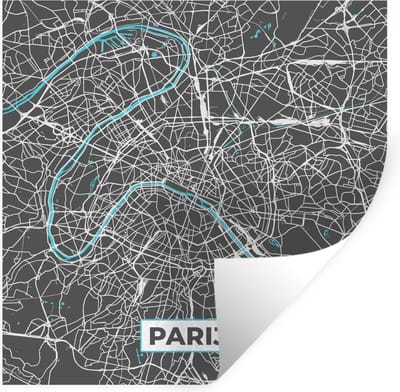 Muurstickers - Sticker Folie - Parijs - Stadskaart - Blauw - Kaart - Plattegrond - 100x100 cm - Plakfolie - Muurstickers Kinderkamer - Zelfklevend Behang XXL - Zelfklevend behangpapier - Stickerfolie