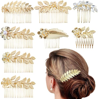 8x Gouden Metallische Haarkammen voor Dames en Meisjes - Decoratief voor Bruiloft en Feest