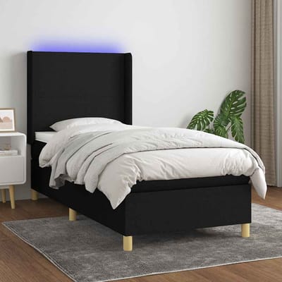 vidaXL - Boxspring - met - matras - en - LED - stof - zwart - 90x200 - cm