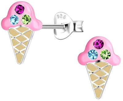 Joy|S - Zilveren ijsje oorbellen - roze - 7 x 10 mm - kristal - sterling zilver 925 - kinderoorbellen