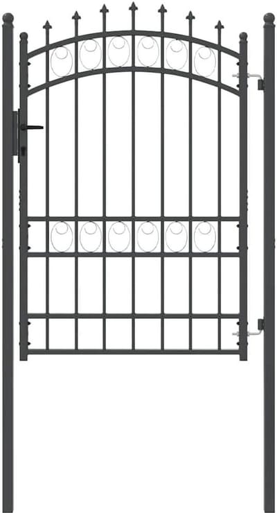 Metalen Tuinpoort - Hekpoort Gepoedercoat - Tuin Afschermen - Gebogen Design Met Punten - 170x100 cm - Grijs