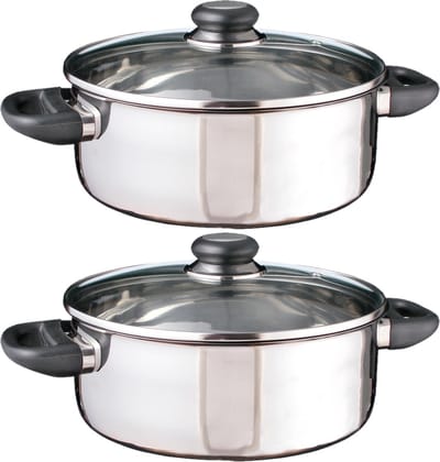 HI Kookpan - 2x - met glazen deksel - 4 liter - D24 cm - RVS - handvaten - pannen - aardappelpan - Koken - Keukengerei
