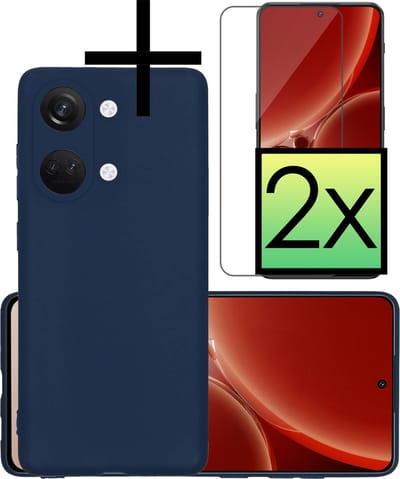 Hoesje - Met 2x Screenprotector - Geschikt voor OnePlus Nord 3 - Sterk & Shockproof - Back Cover - Siliconen Case - Telefoon Hoes - Donkerblauw