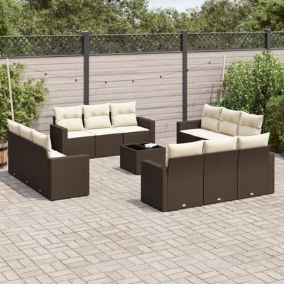 vidaXL - 13-delige - Loungeset - met - kussens - poly - rattan - bruin