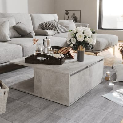 vidaXL - Salontafel - 80x80x31 - cm - bewerkt - hout - betongrijs
