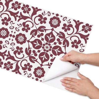 Coloray Meubel Wrap Folie - Bordeaux Meubelfolie - 50x100 cm - Meubelfolie Zelfklevend Bloemenpatroon - Wrapfolie Keuken - Klassiek Meubelfolie - Decoratiefolie - Tafeldecoratie - Bloemen en planten