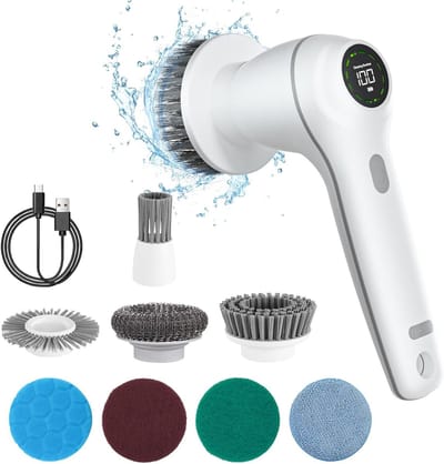 OKWISH Schrobborstels - Elektrische Schoonmaakborstel - Keuken Schoonmaakborstel - Krachtige Schoonmaakborstel - Handheld Schoonmaakborstel - Wit