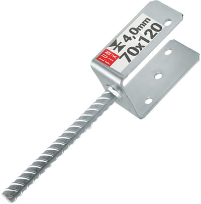 LUN FIX - U-vormige paalhouder - 70 mm - 195 mm ankerhoogte - 120 mm U-zijde hoogte - 4 mm staal - Gegalvaniseerd