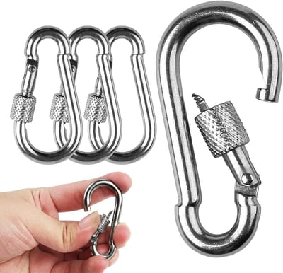 Dailygoods - 4 Stuks M6 Mini Karabiners, Roestvrijstalen Sleutelhangers met 135kg Draagvermogen