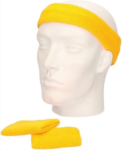 CHPN - Zweetband - Hoofdband - Zweetband set - Set - Polsbandjes - Zweetbandjes - Badstof - 3-delig - Katoen - Elastisch - Sportband - Sport accessoire - Geel